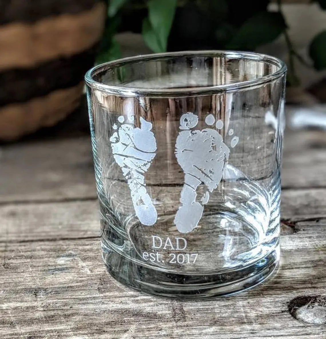 Personalized Baby Footprint Engraved Whiskey Glass Gift for Dad