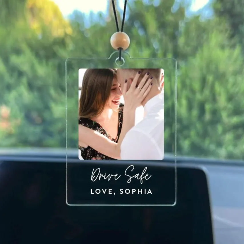 Personalized Photo Car Ornament – Custom Acrylic Rearview Mirror Gift