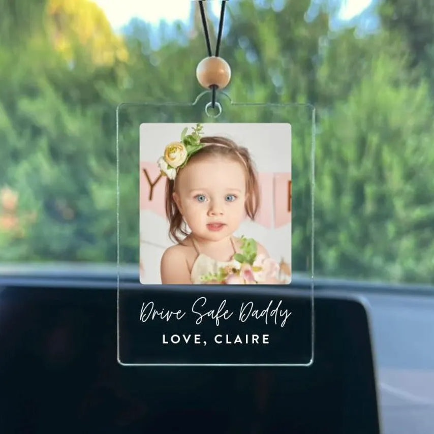 Personalized Photo Car Ornament – Custom Acrylic Rearview Mirror Gift