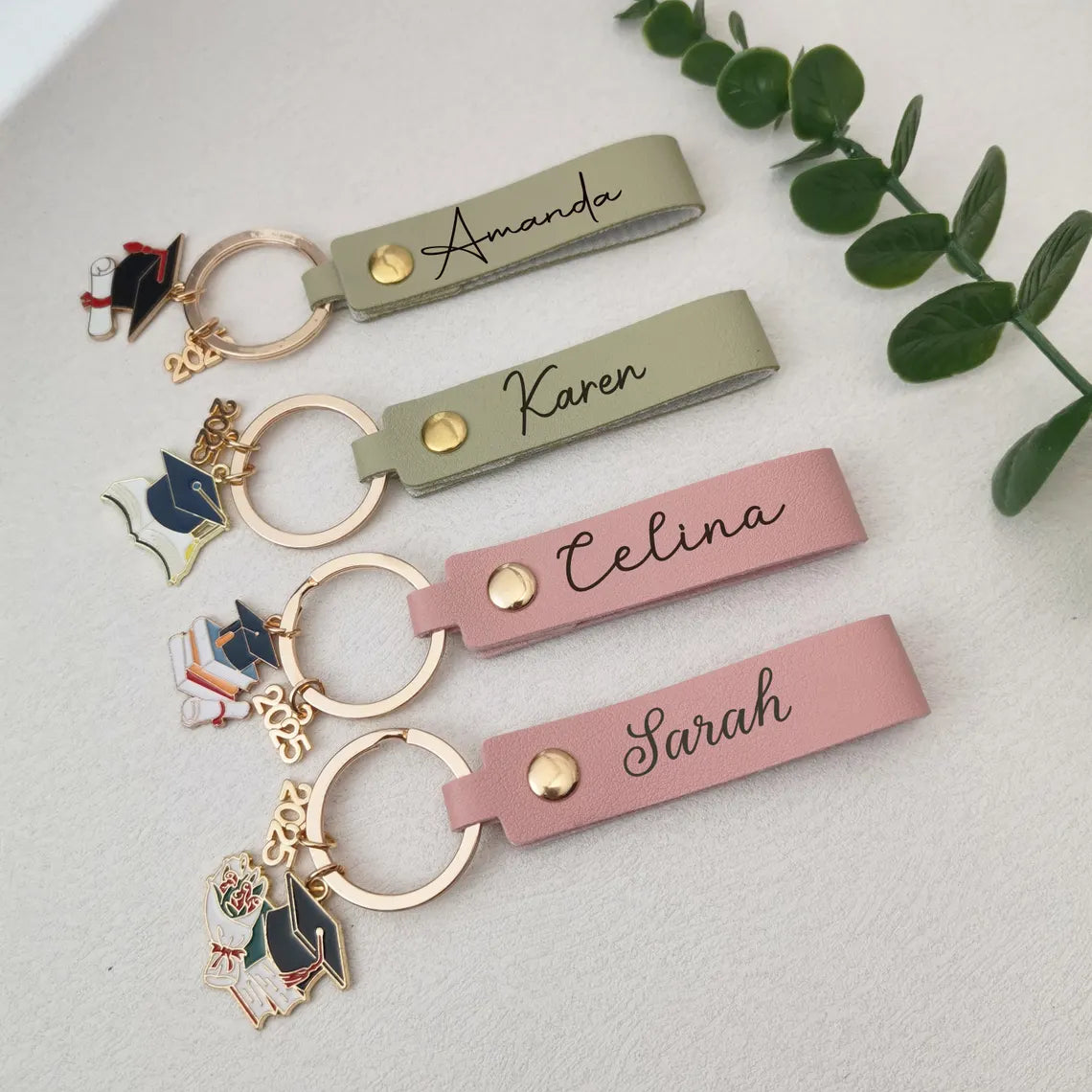 Personalized Leather Graduation Keychain – Class of 2025 Gift