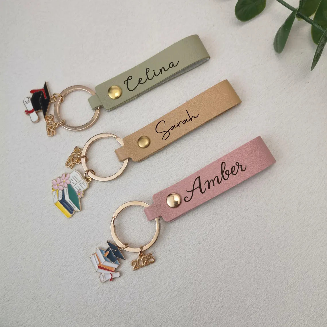 Personalized Leather Graduation Keychain – Class of 2025 Gift