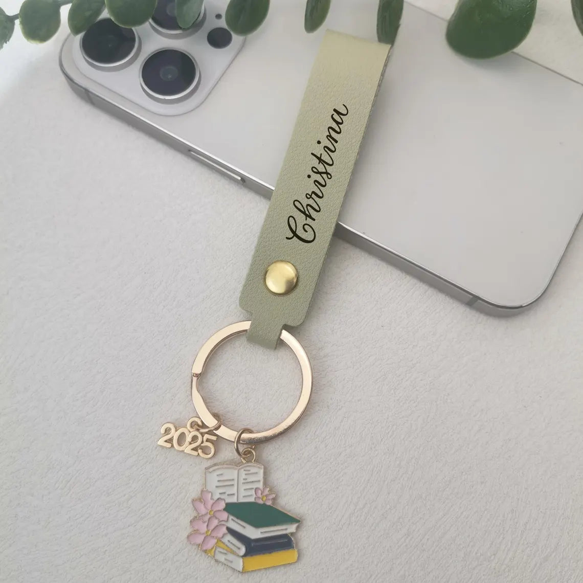 Personalized Leather Graduation Keychain – Class of 2025 Gift