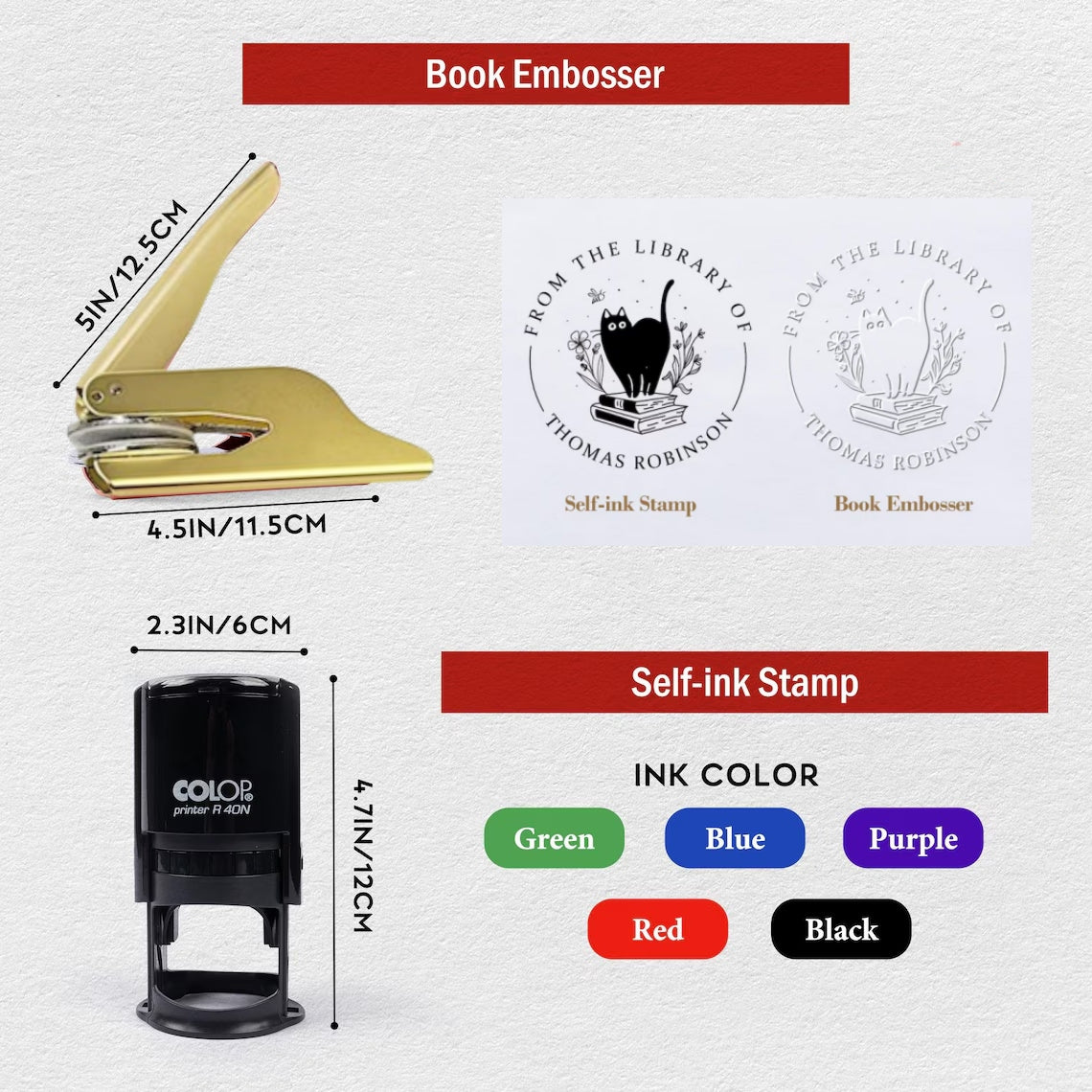 Custom Book Embosser Stamp | From the Library of | Ex Libris Gift