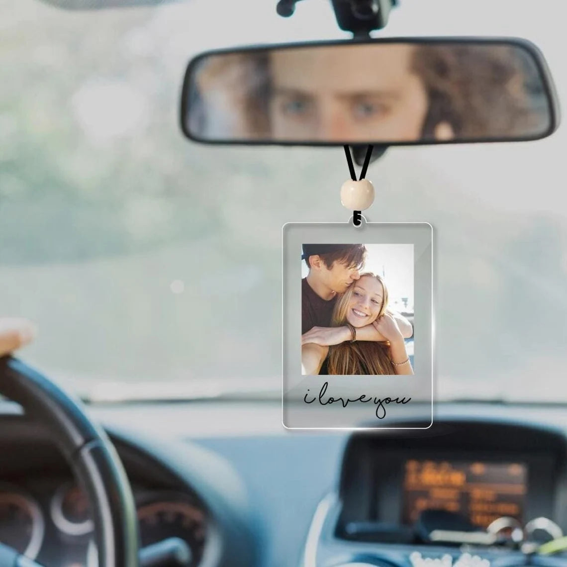 Personalized Photo Car Ornament – Custom Acrylic Rearview Mirror Gift