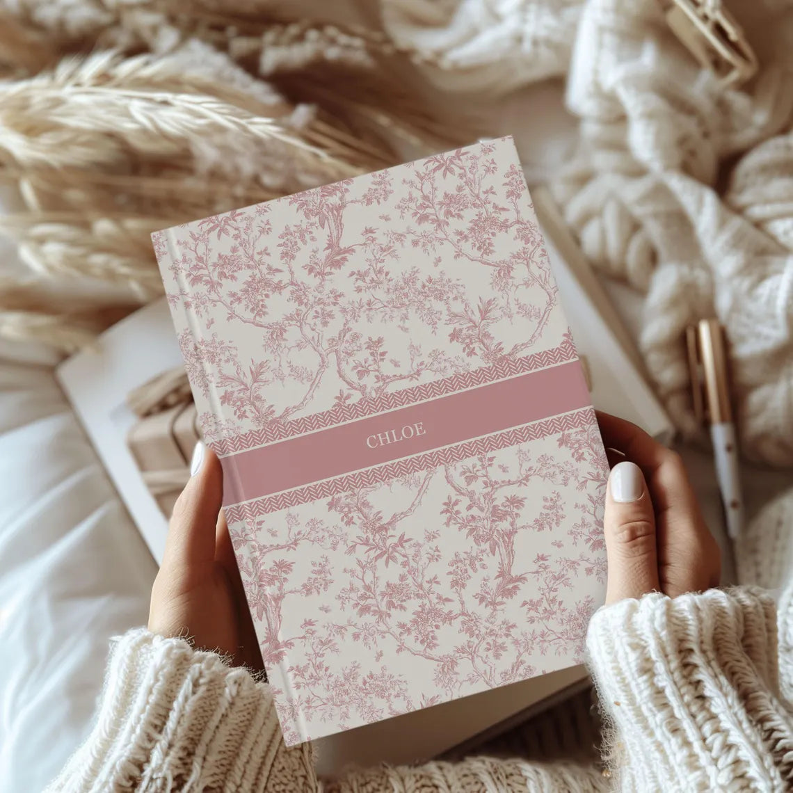 Blue Toile Personalized Journal | Custom Name Notebook Gift for Women