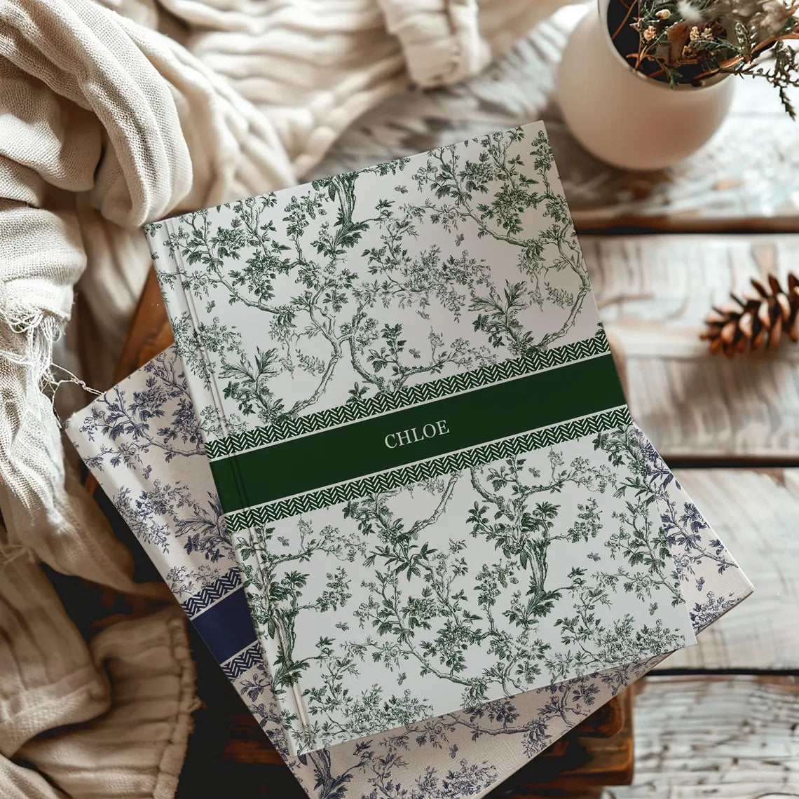 Blue Toile Personalized Journal | Custom Name Notebook Gift for Women