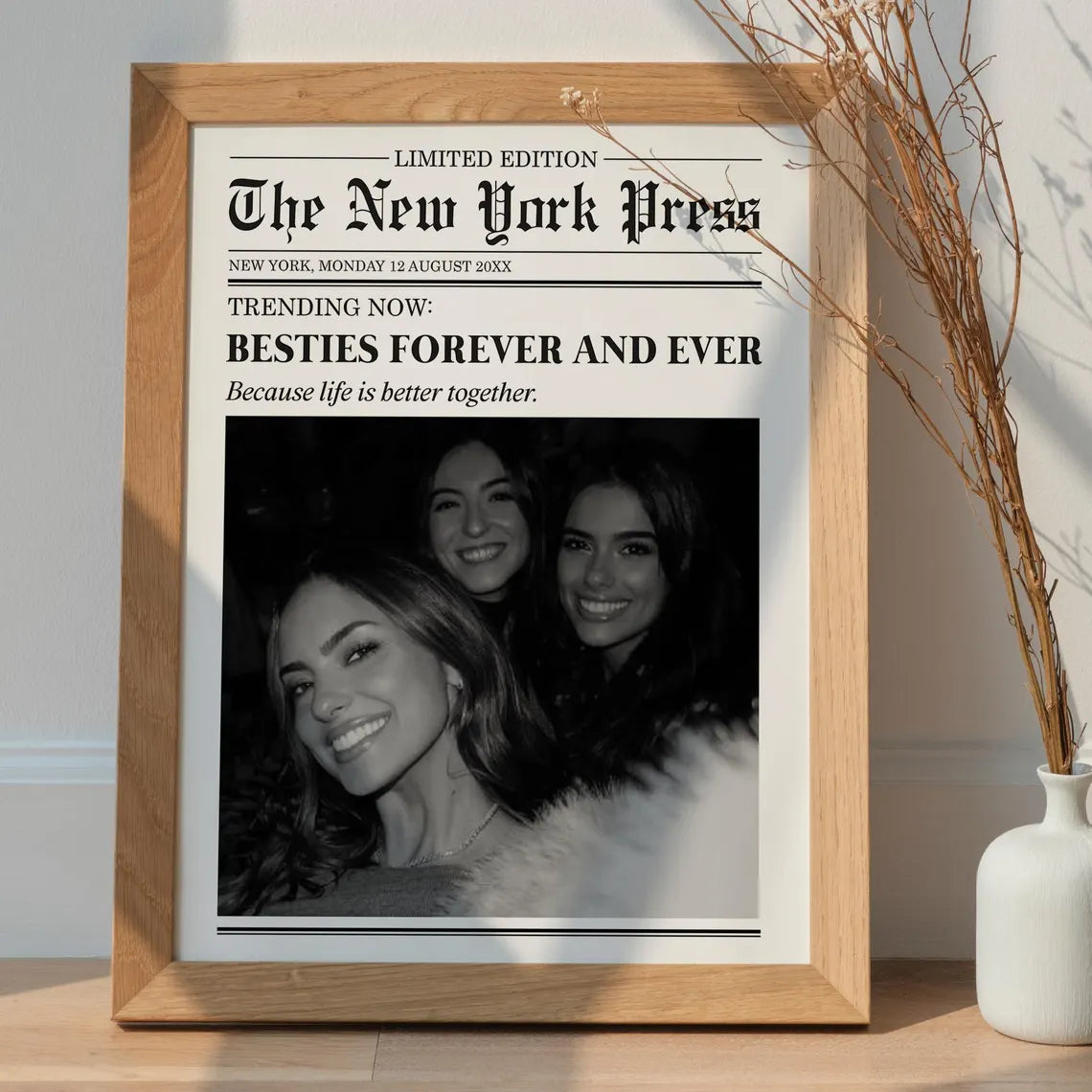 Custom Newspaper Print – Best Friend Gift, Dorm Wall Art