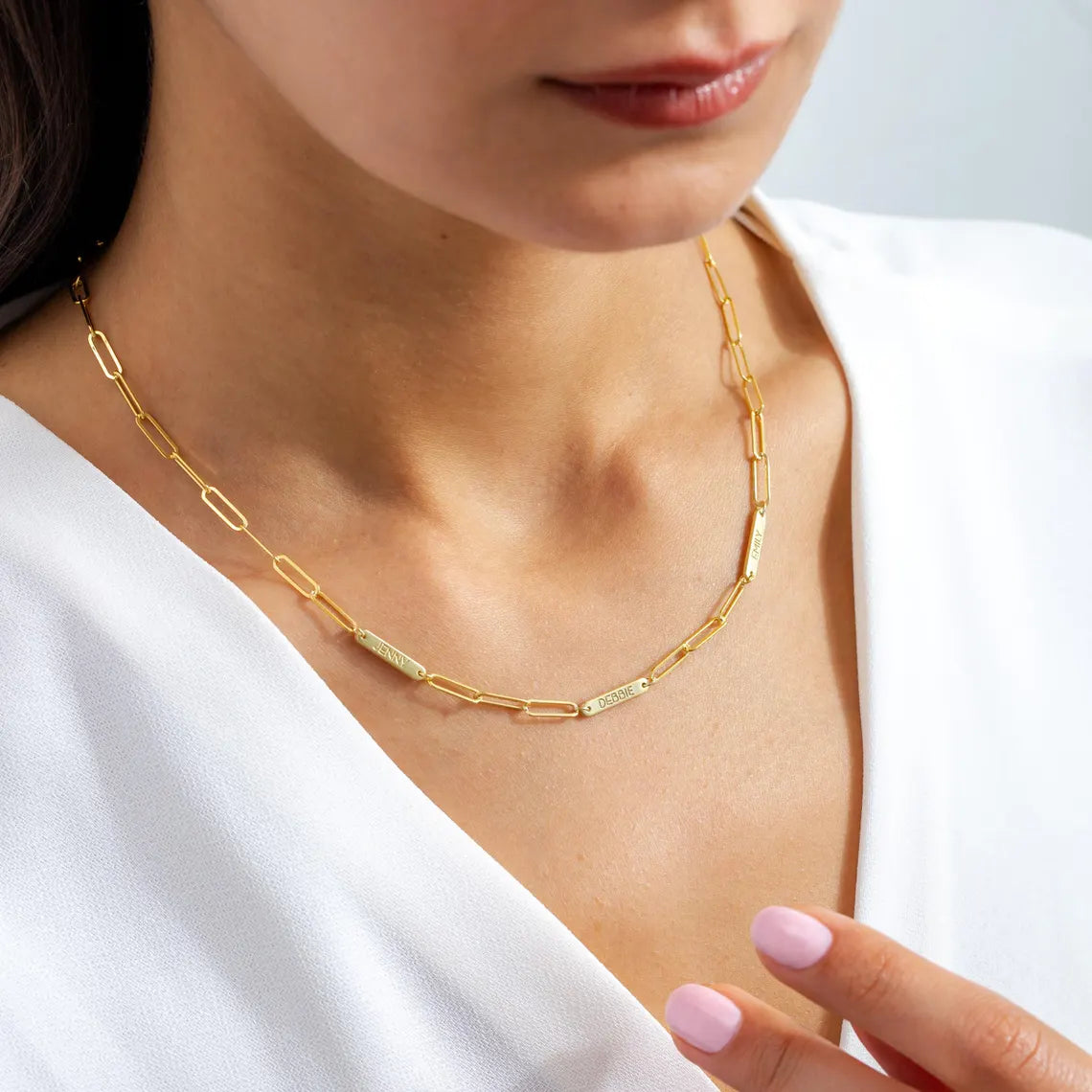 Engraved Bar Necklace with Paperclip Chain – Custom Name Necklace, Gift for Her