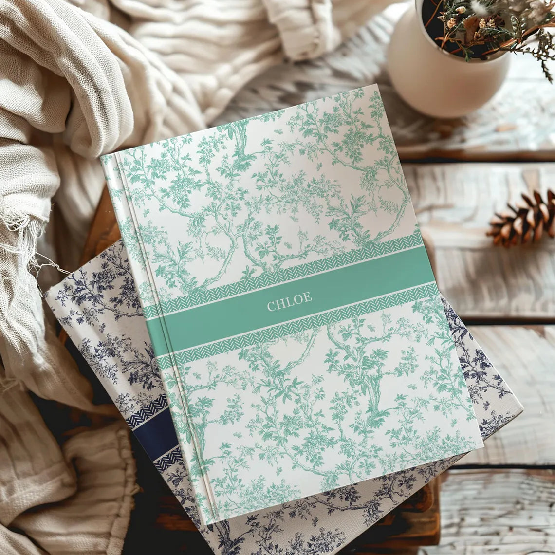 Blue Toile Personalized Journal | Custom Name Notebook Gift for Women
