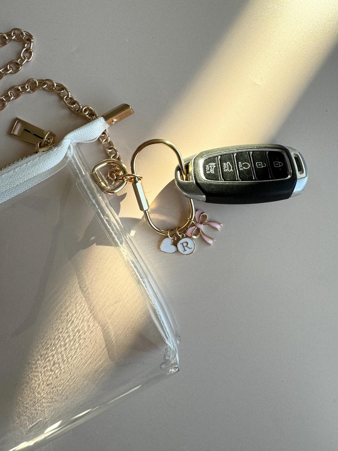 Trendy Purse Charm Keychain with Bow & Initial – Gift for Her