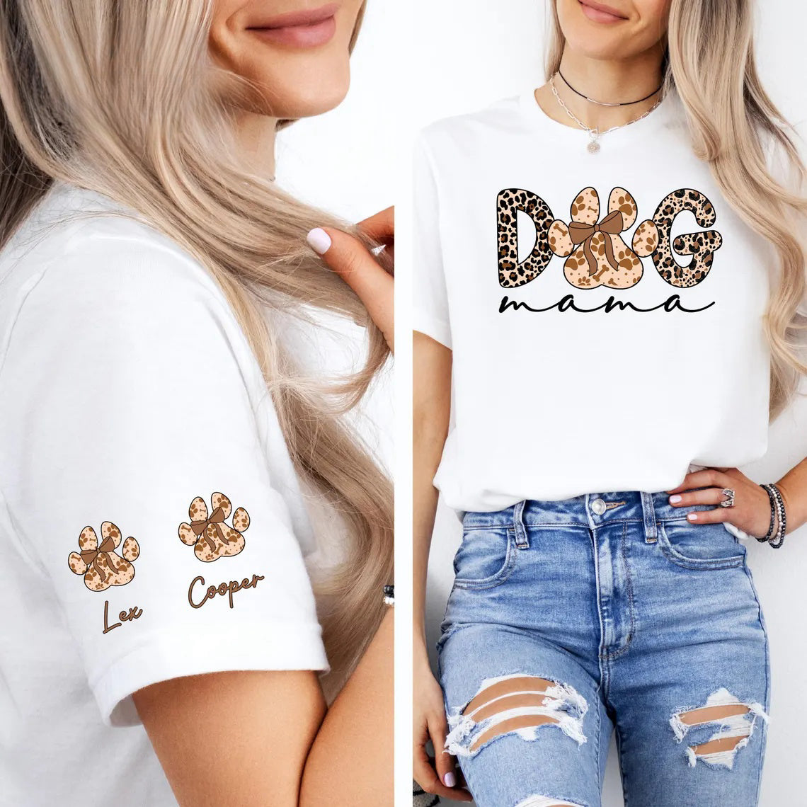 Custom Dog Mama Leopard Sleeve Shirt | Personalized Dog Lover Tee