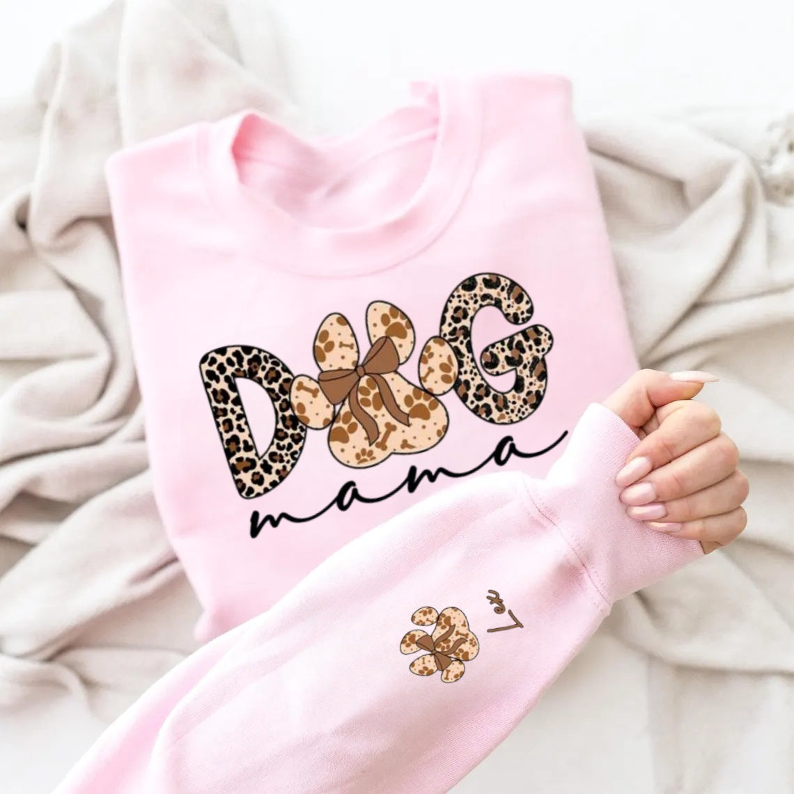 Custom Dog Mama Leopard Sleeve Shirt | Personalized Dog Lover Tee