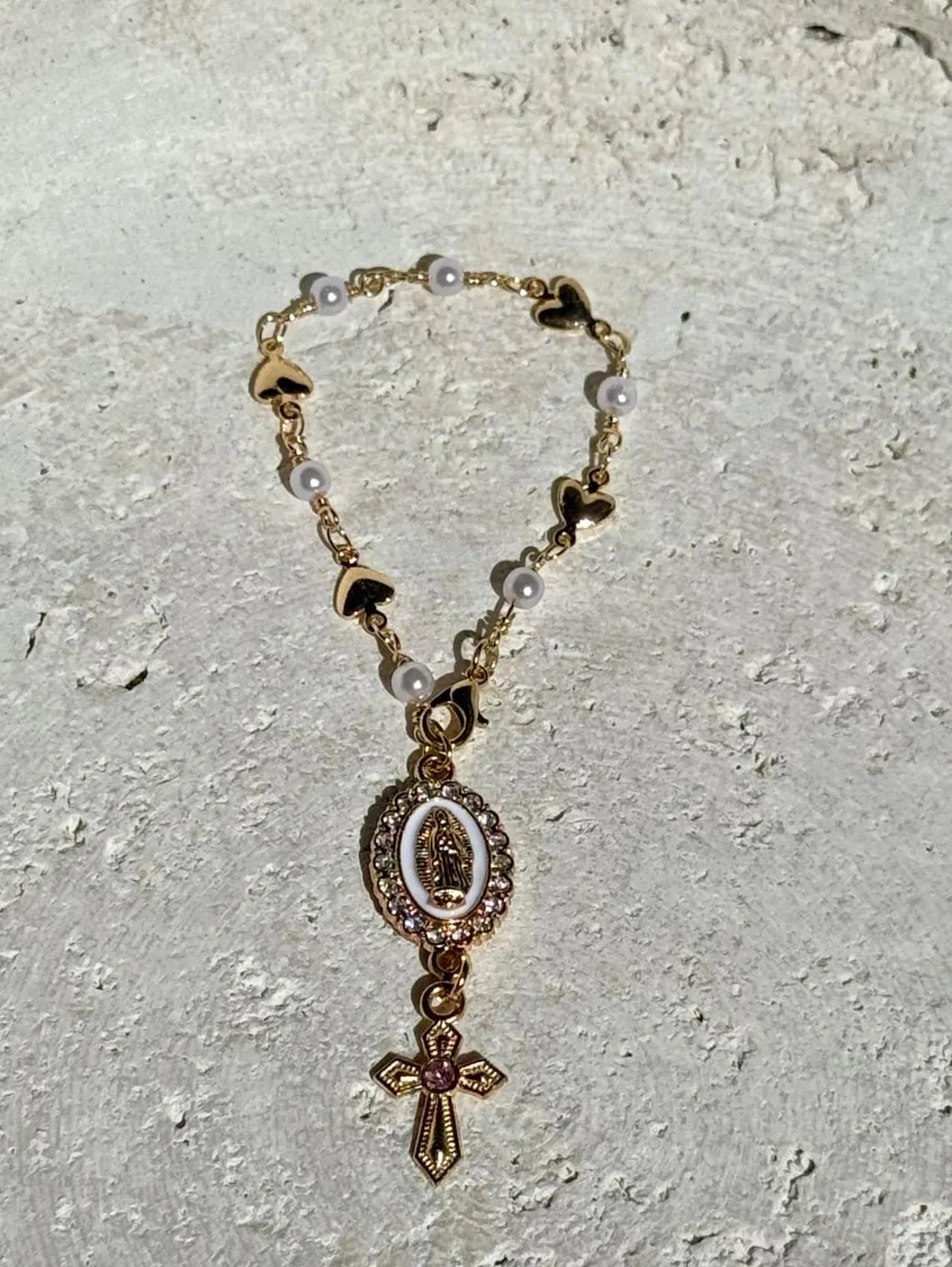 Heart Steering Wheel Rosary Charm - Custom Car Accessory