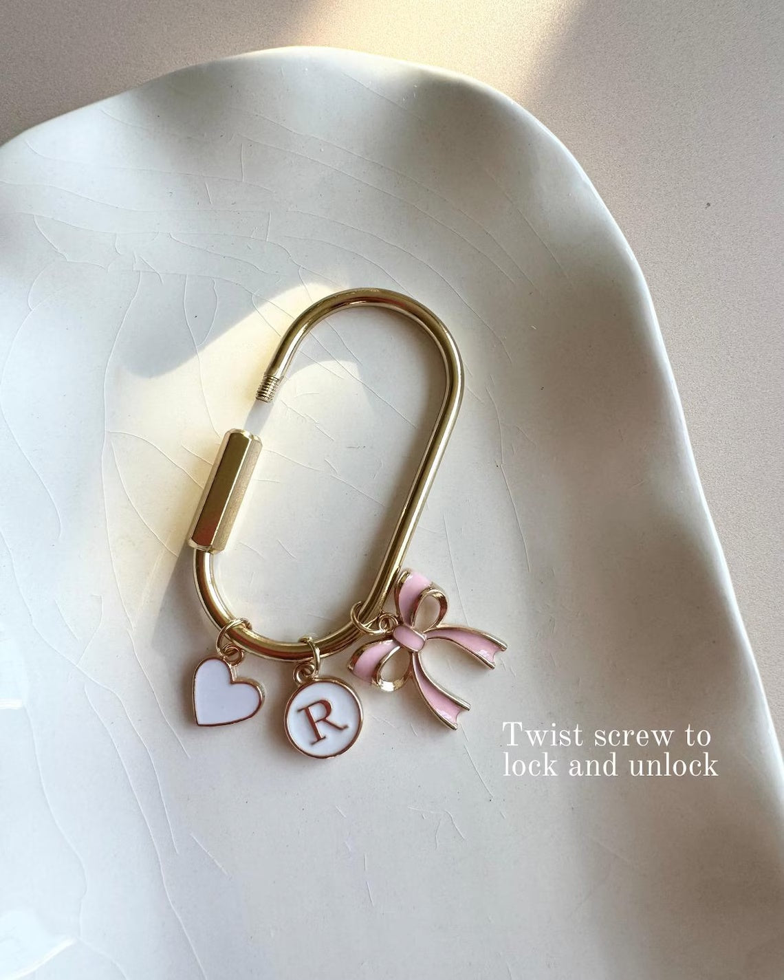 Trendy Purse Charm Keychain with Bow & Initial – Gift for Her