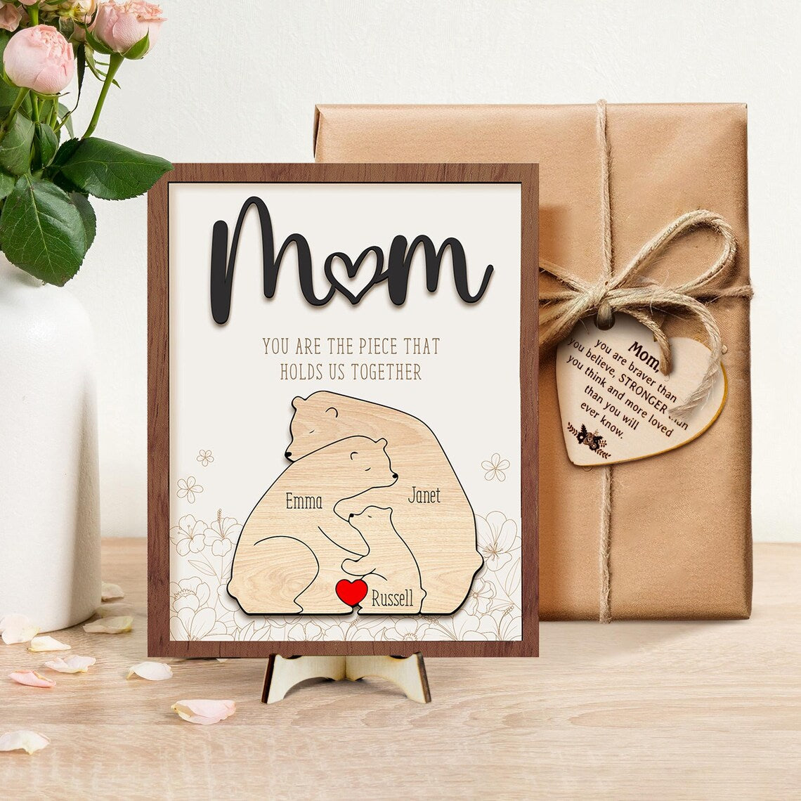 Personalized Bear Family Puzzle Sign – Custom Mother’s Day Gift