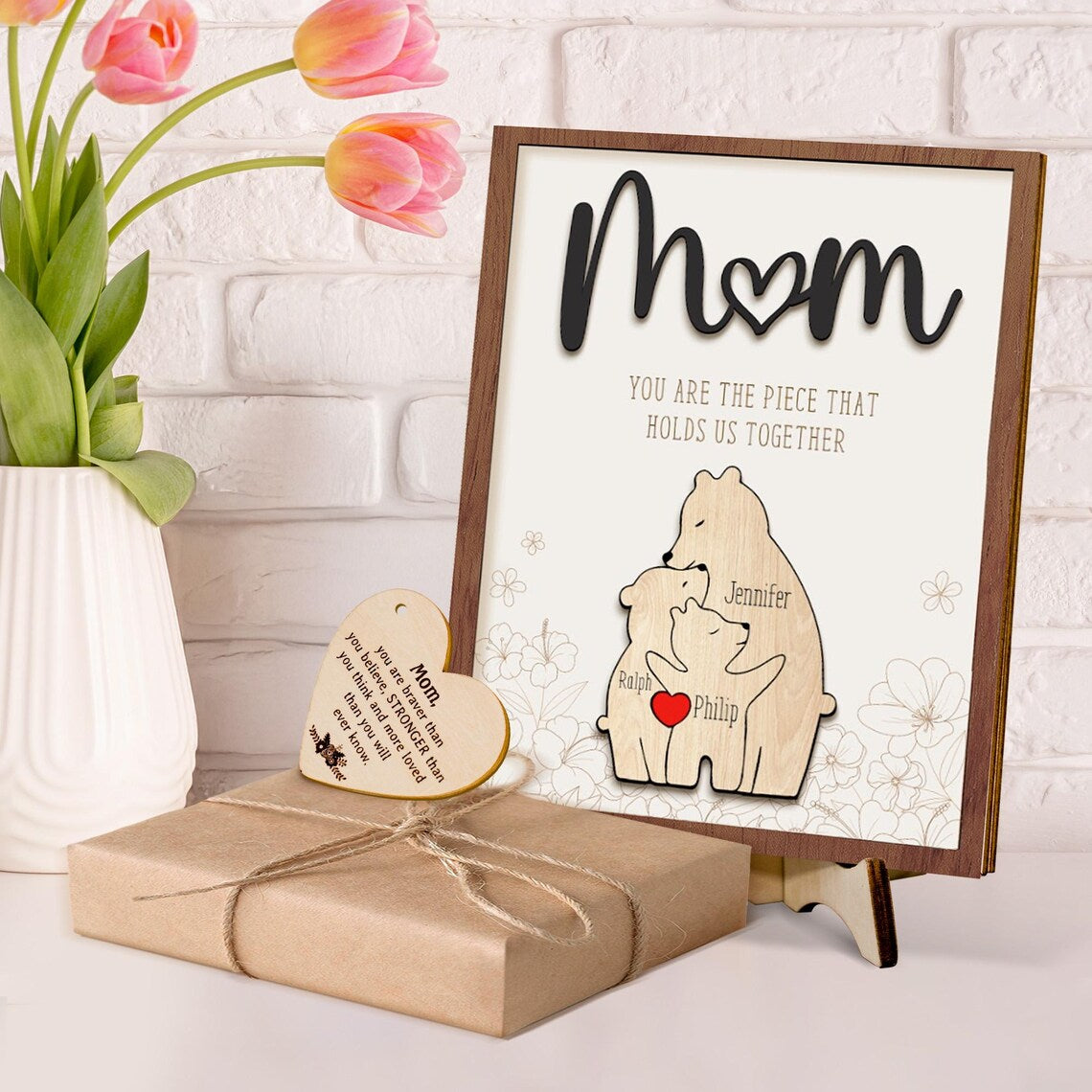 Personalized Bear Family Puzzle Sign – Custom Mother’s Day Gift