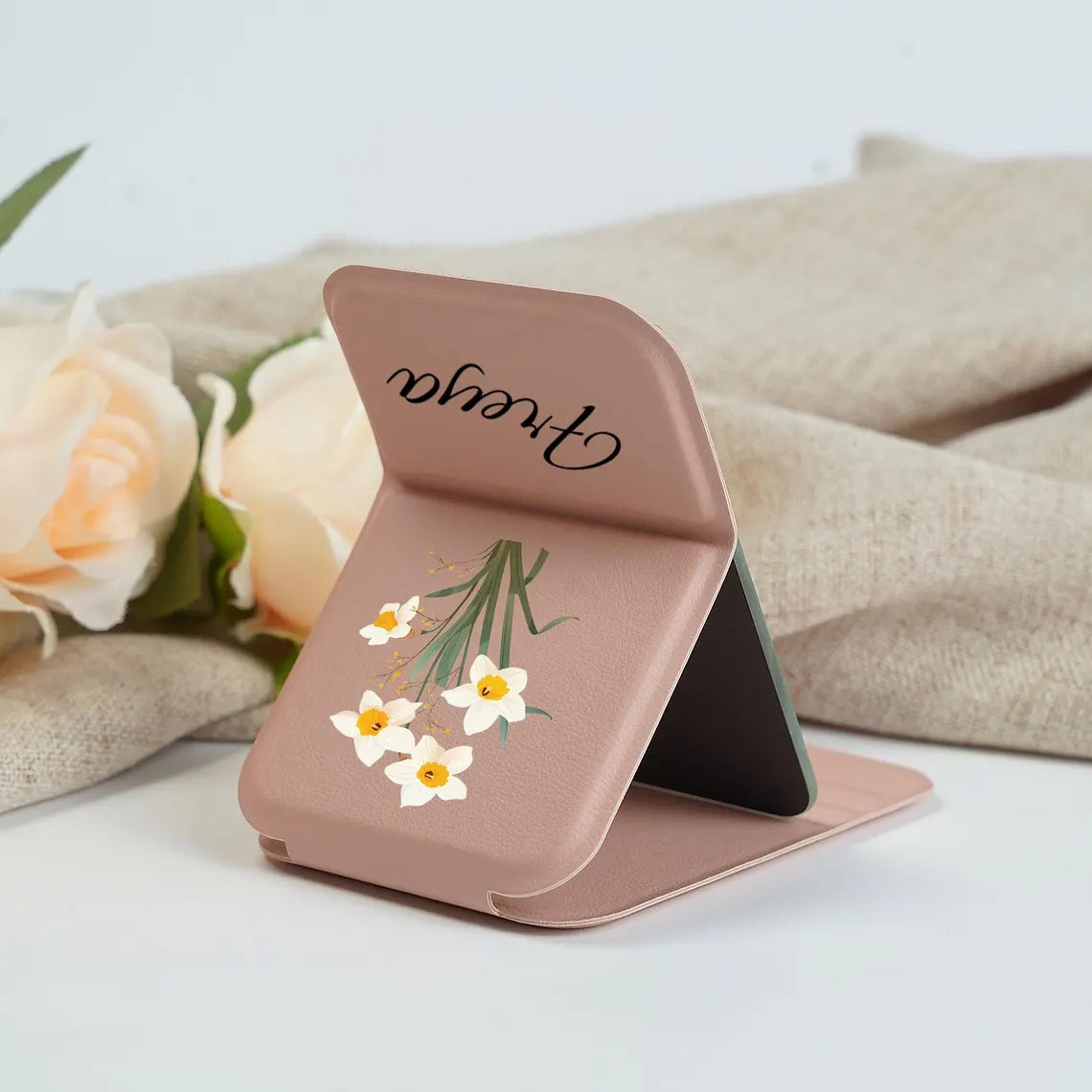 Birth Month Flower Compact Mirror – Personalized Gift for Her
