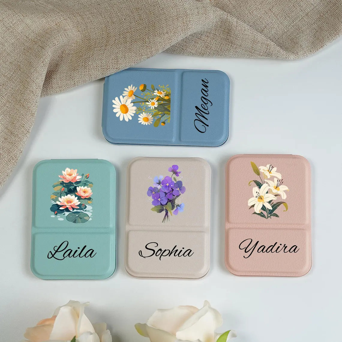 Birth Month Flower Compact Mirror – Personalized Gift for Her