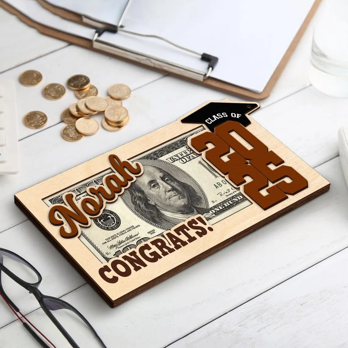 Custom Wooden Money Holder – Personalized Graduation Gift