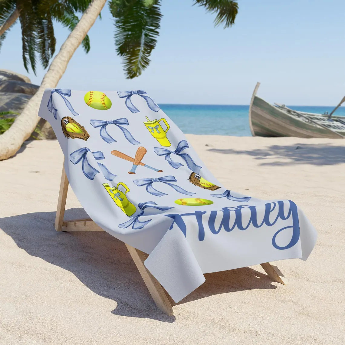 Custom Softball Beach Towel – Personalized Name & Number Gift