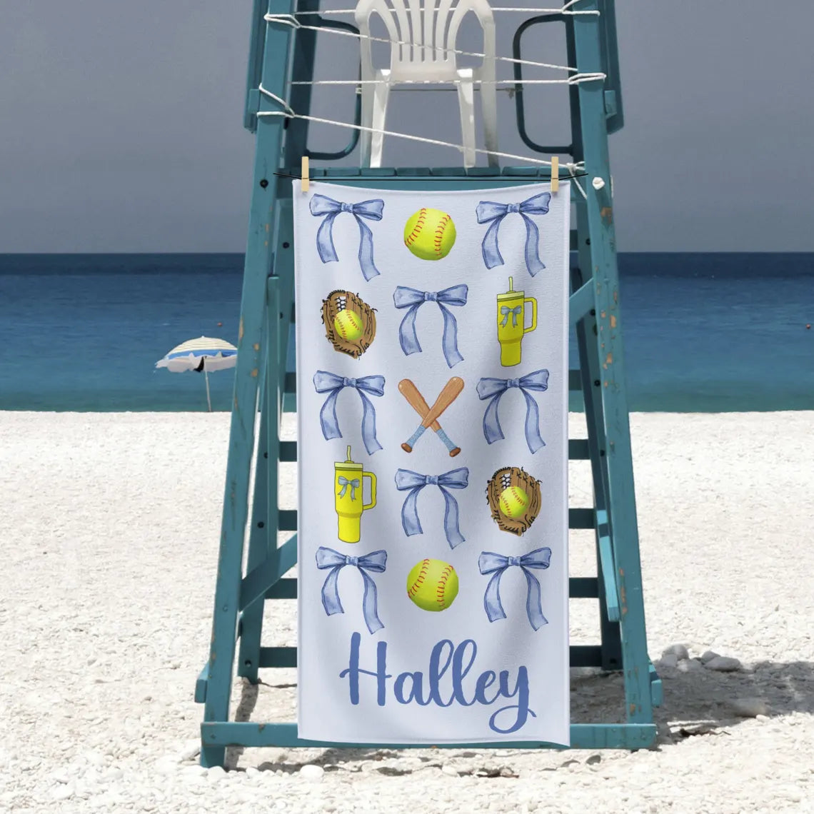 Custom Softball Beach Towel – Personalized Name & Number Gift