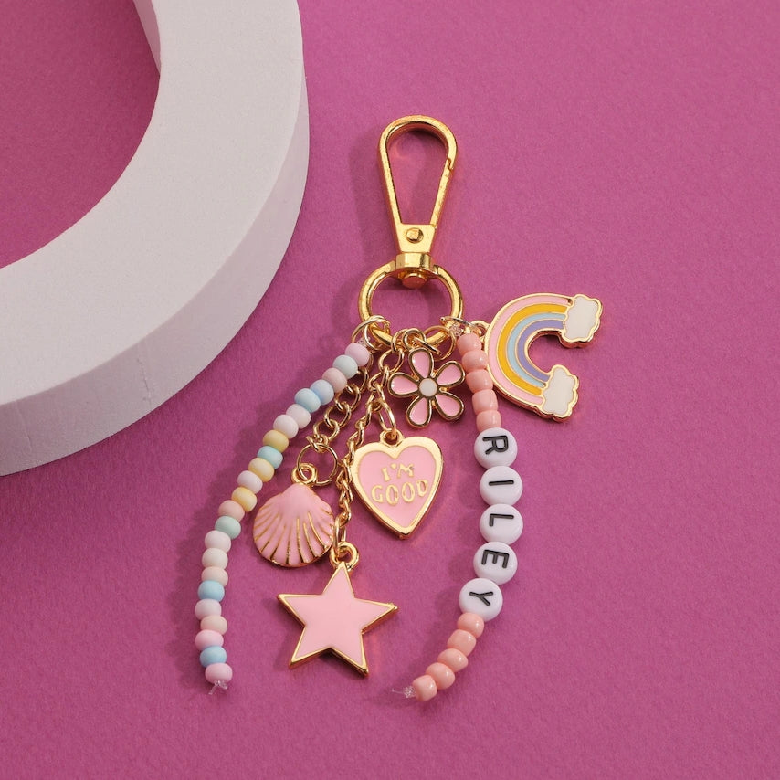 Custom Name Backpack Charm | Personalized Rainbow Beaded Keychain Gift