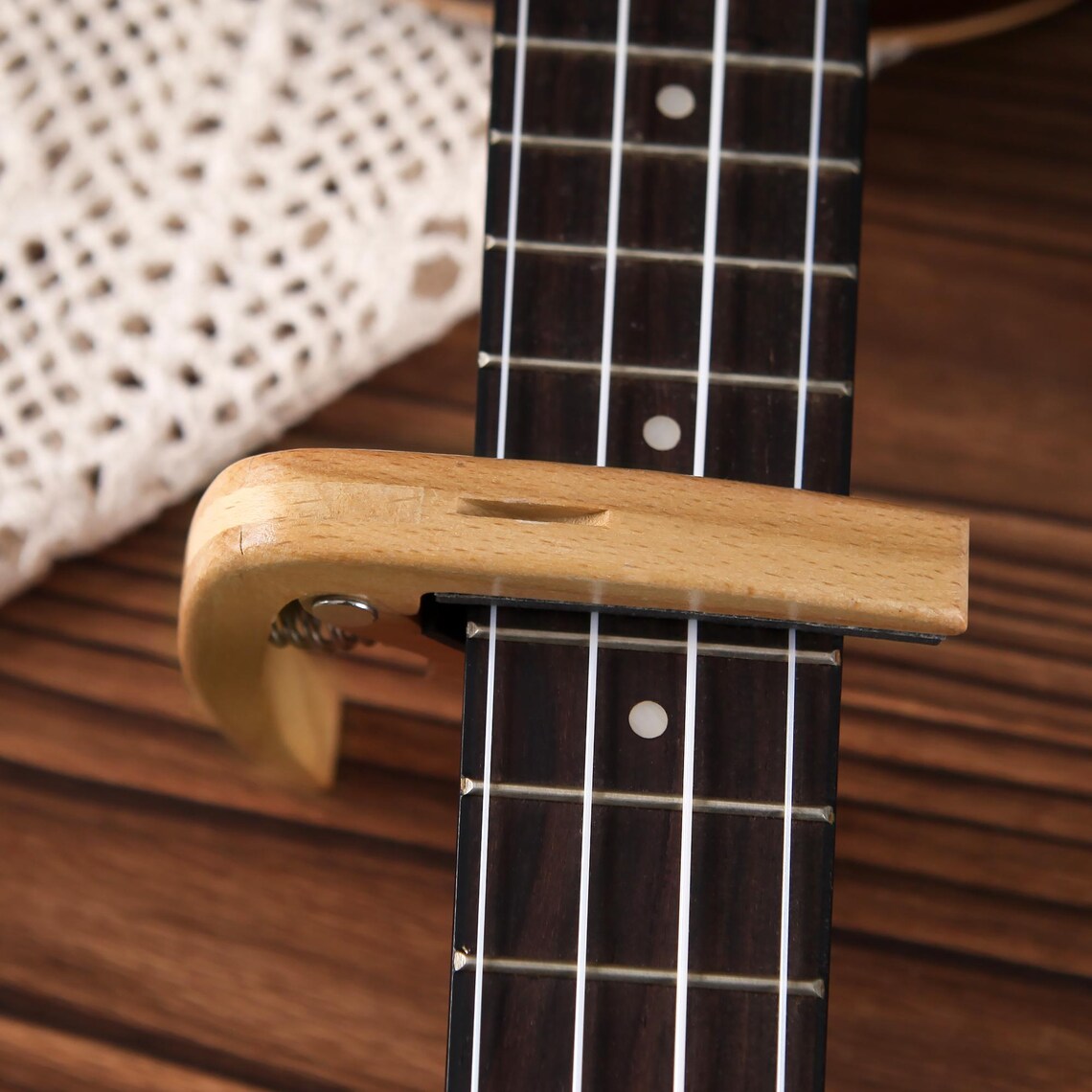 Custom Beechwood Guitar Capo & Pick Gift Set with Engraving