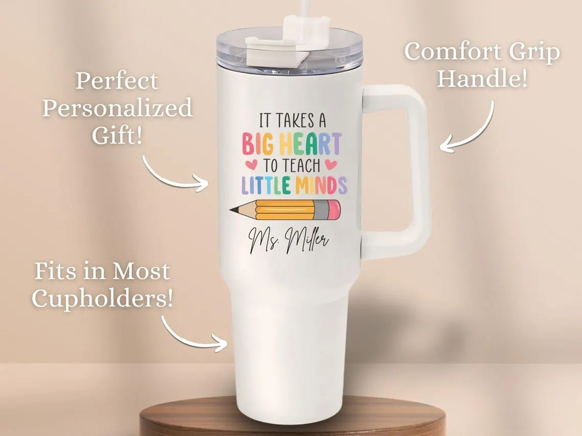 Custom Teacher Tumbler - Personalized 40oz with Handle