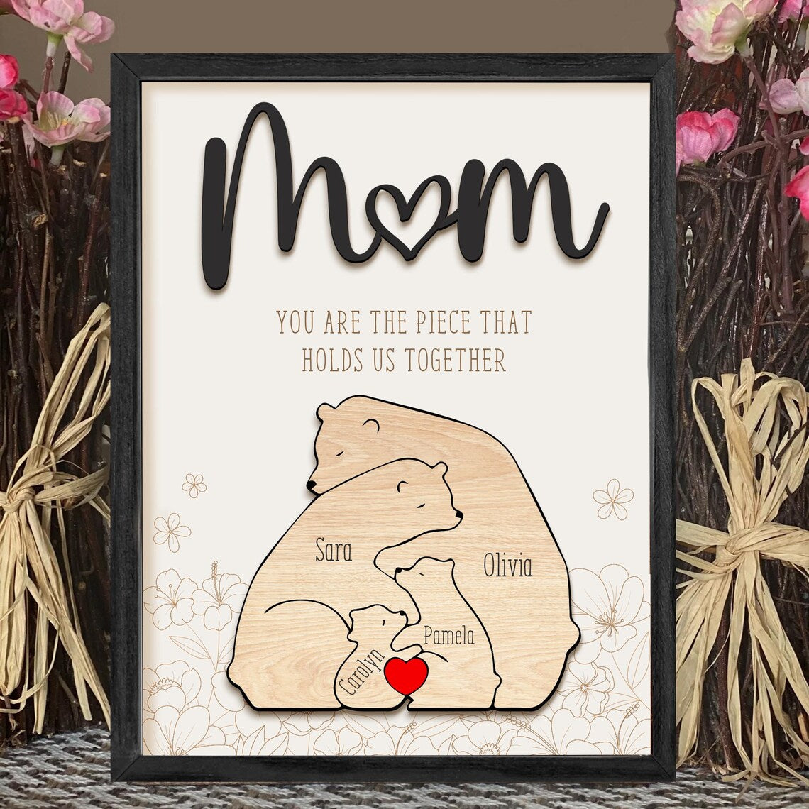 Personalized Bear Family Puzzle Sign – Custom Mother’s Day Gift