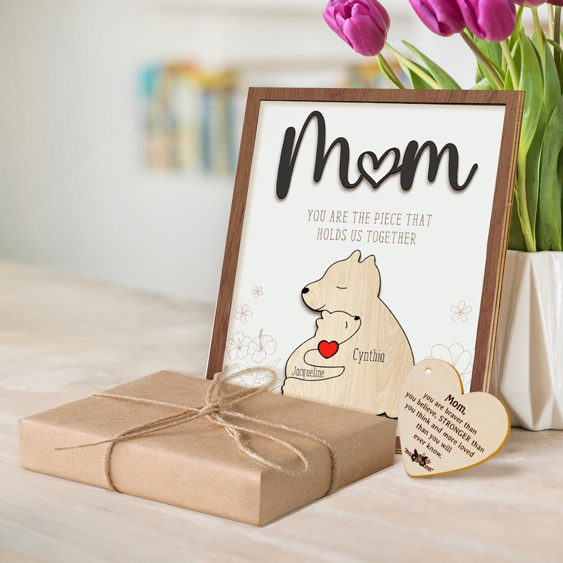 Personalized Bear Family Puzzle Sign – Custom Mother’s Day Gift
