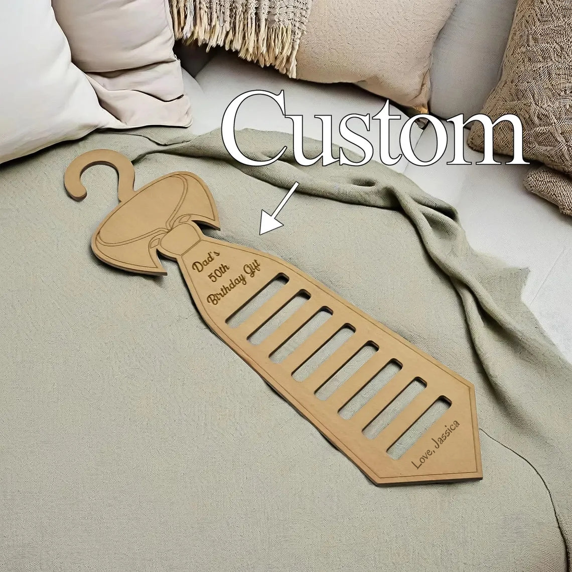 Custom Wood Tie Hanger – Personalized Closet Organizer Gift for Men