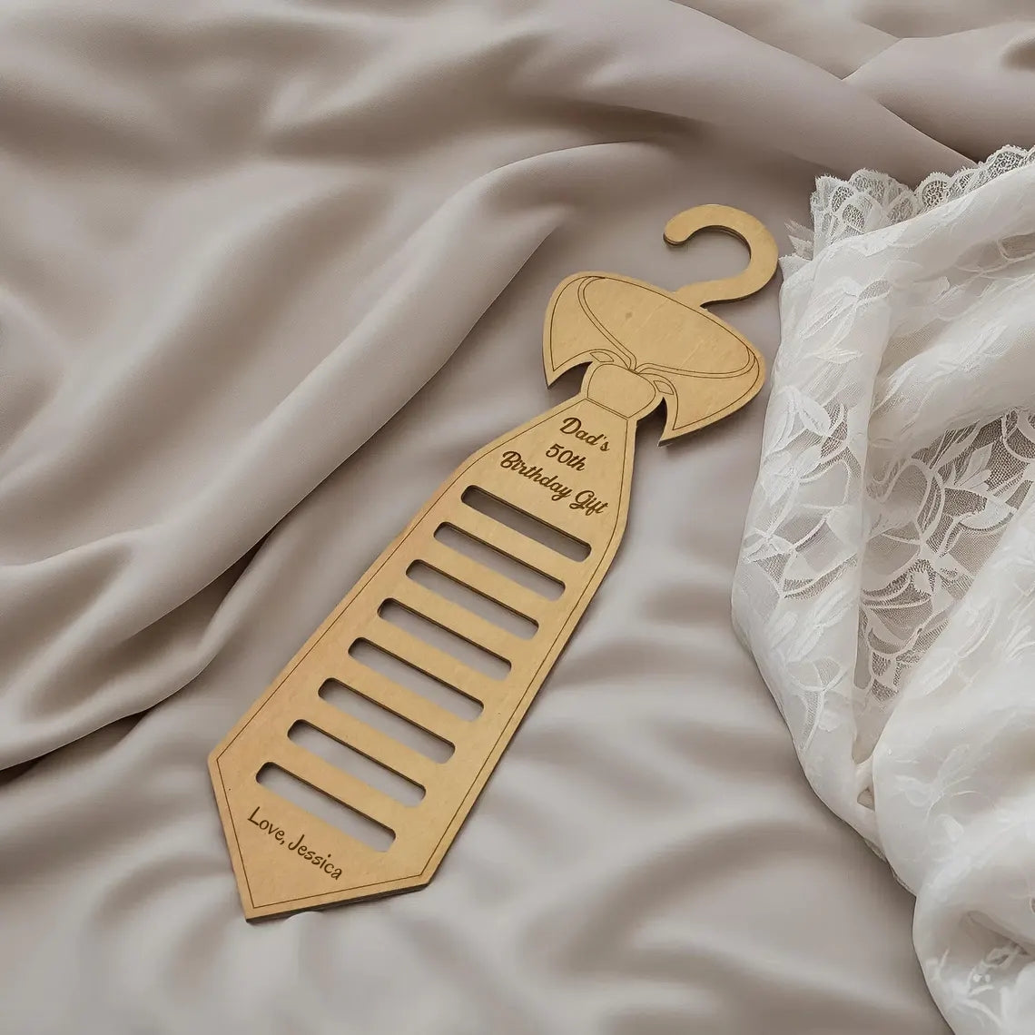 Custom Wood Tie Hanger – Personalized Closet Organizer Gift for Men