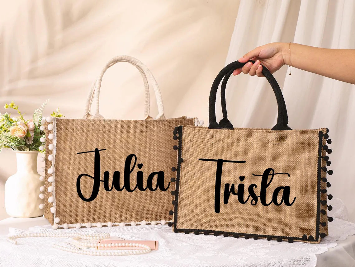 Personalized Bridesmaid Jute Tote Bag – Custom Burlap Gift
