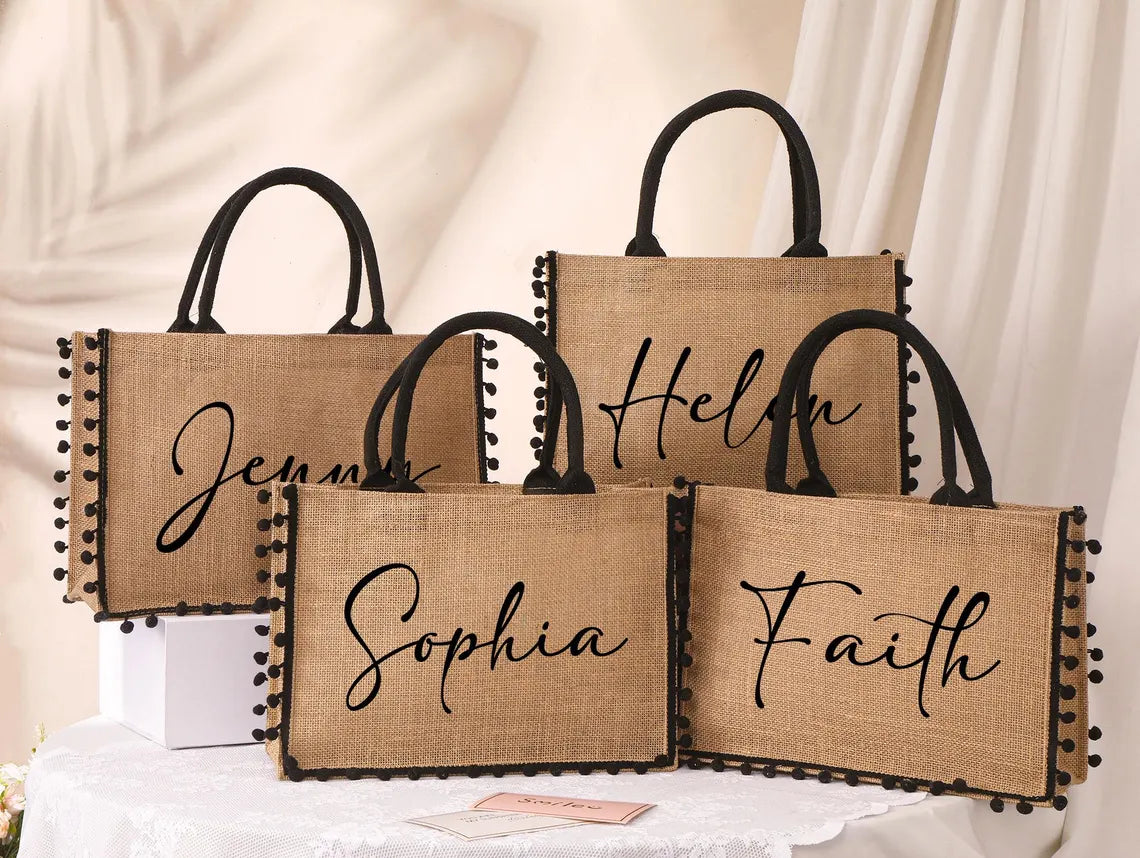 Personalized Bridesmaid Jute Tote Bag – Custom Burlap Gift