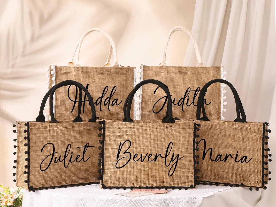 Personalized Bridesmaid Jute Tote Bag – Custom Burlap Gift