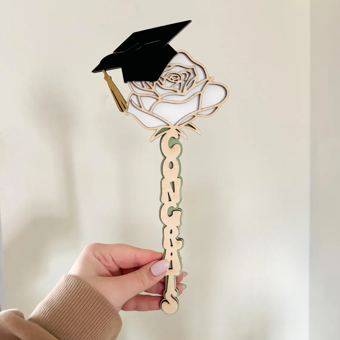 Graduation Heart Flower Gift – Wooden Rose with Grad Cap & Quote