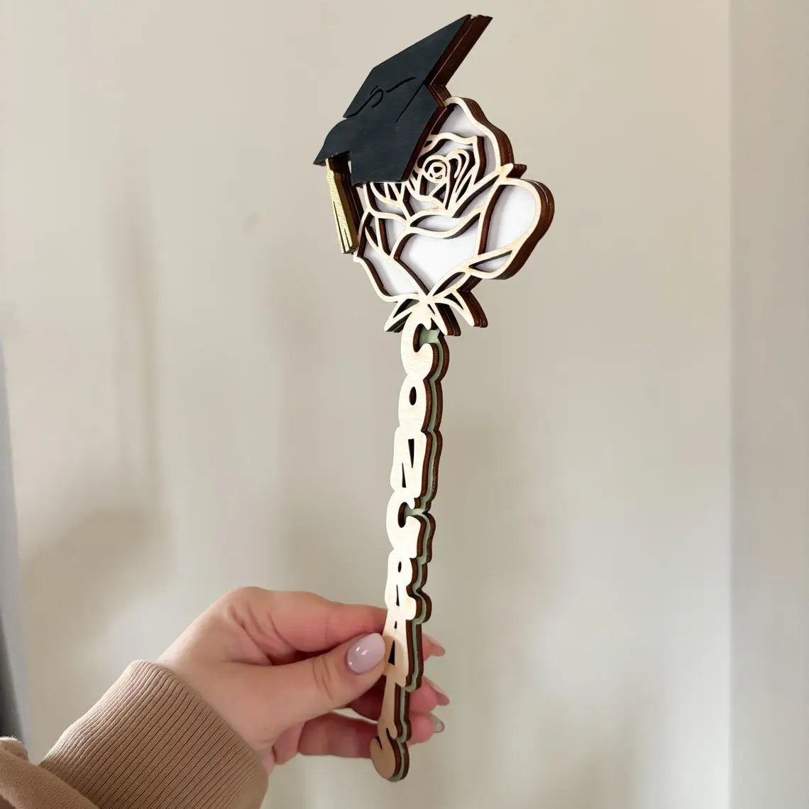 Graduation Heart Flower Gift – Wooden Rose with Grad Cap & Quote