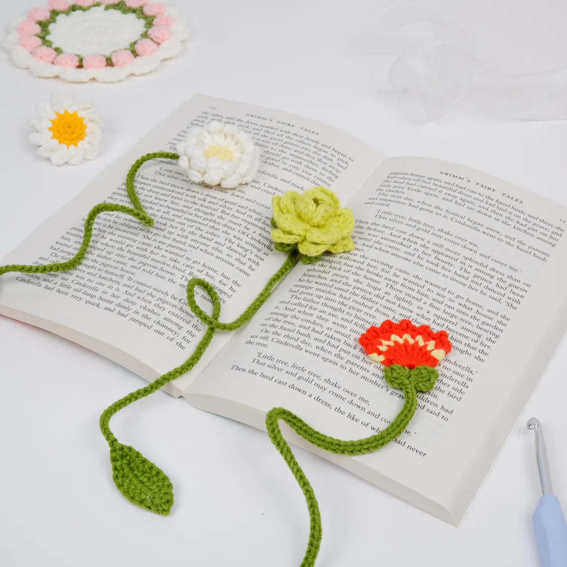 Mini Crochet Flower Bookmark – Handmade & No-Sew Design