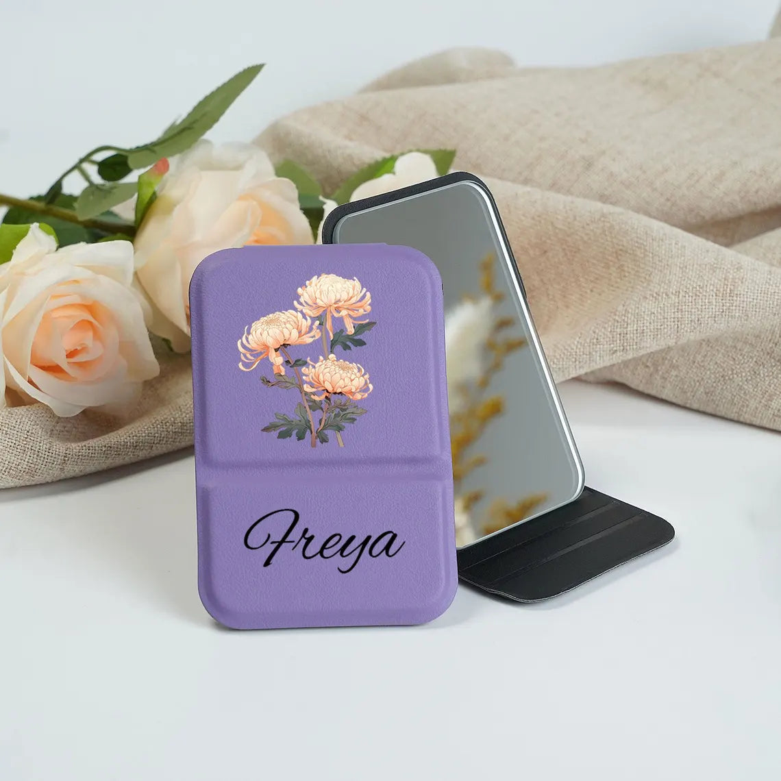 Birth Month Flower Compact Mirror – Personalized Gift for Her