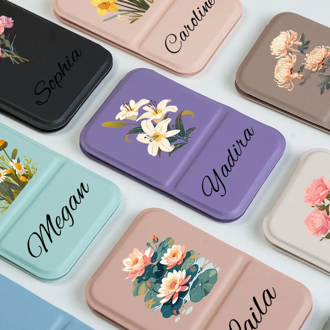 Birth Month Flower Compact Mirror – Personalized Gift for Her