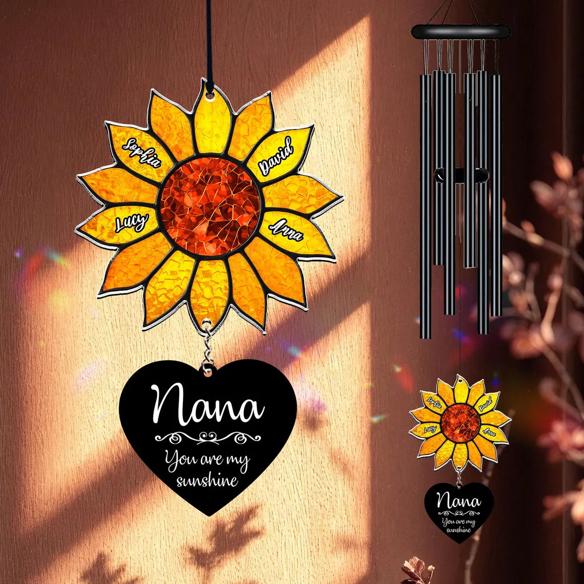 Personalized Nana Sunflower Wind Chime – Custom Grandma Gift