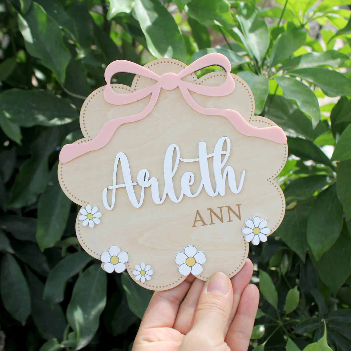 Birth Flower Name Sign – Wooden Baby Name Sign for Hospital & Nursery