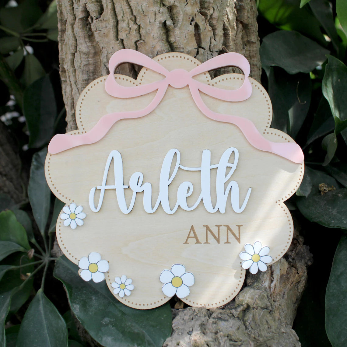 Birth Flower Name Sign – Wooden Baby Name Sign for Hospital & Nursery