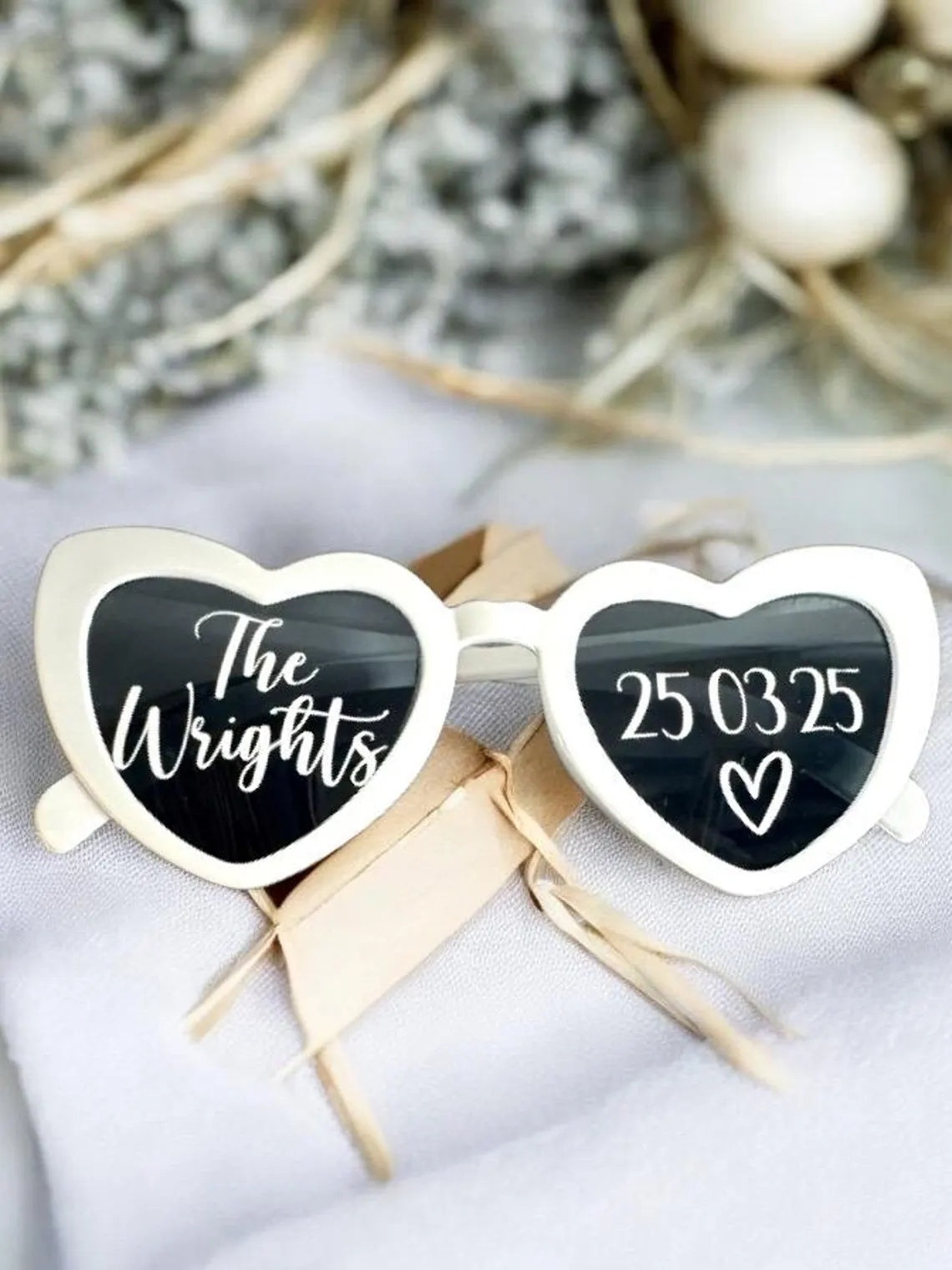 Personalised Wedding Sunglasses – Custom White Heart Favors