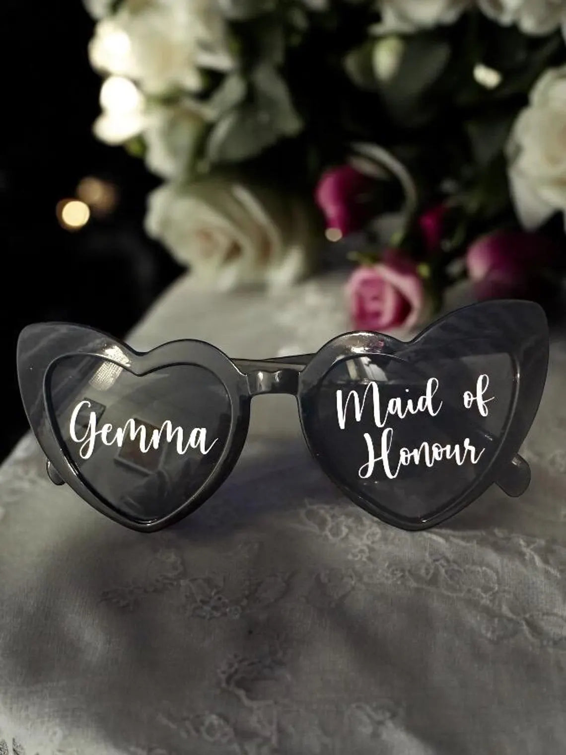 Personalised Wedding Sunglasses – Custom White Heart Favors