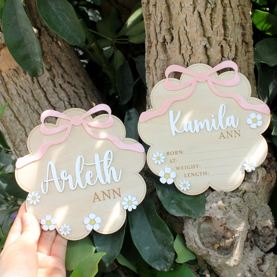 Birth Flower Name Sign – Wooden Baby Name Sign for Hospital & Nursery
