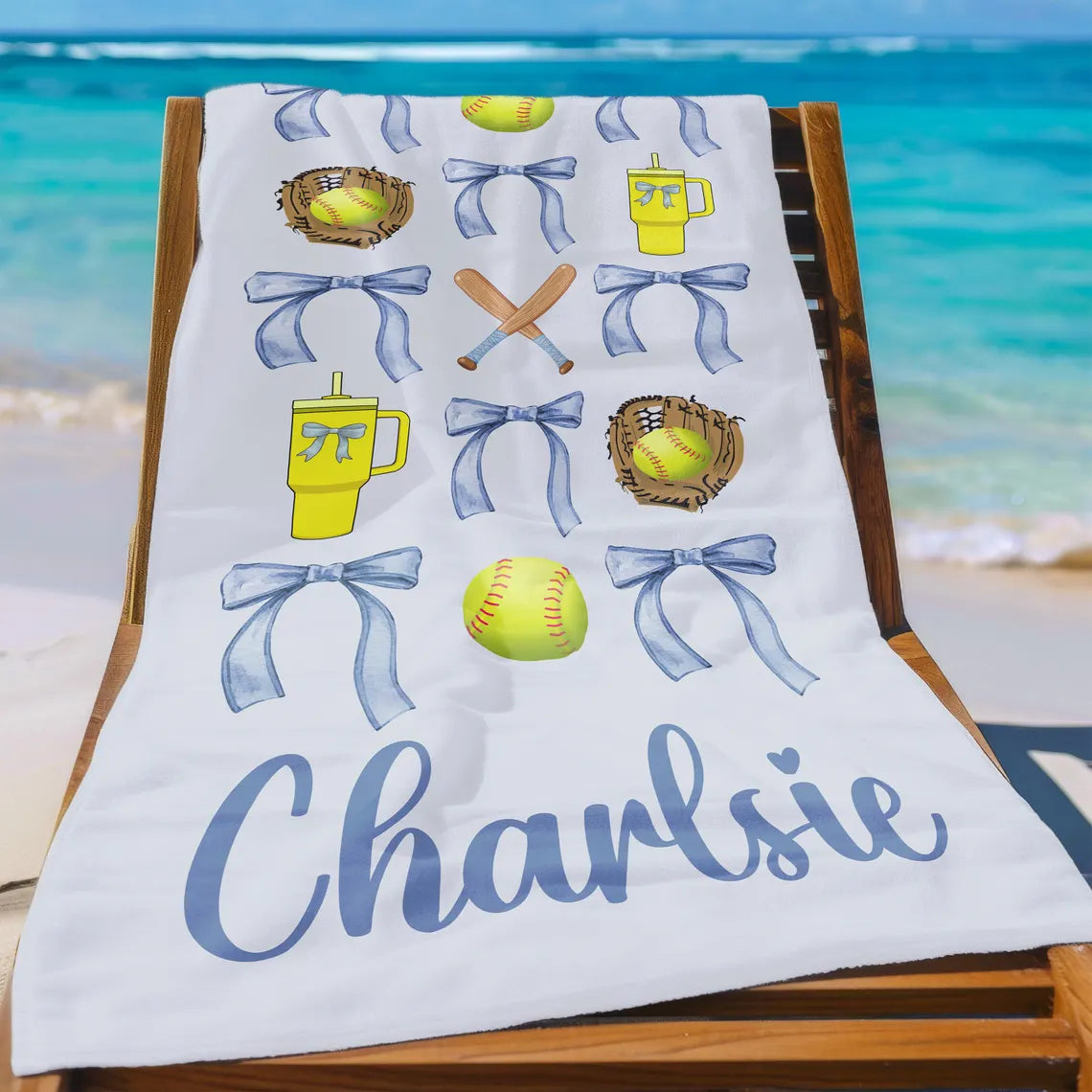 Custom Softball Beach Towel – Personalized Name & Number Gift