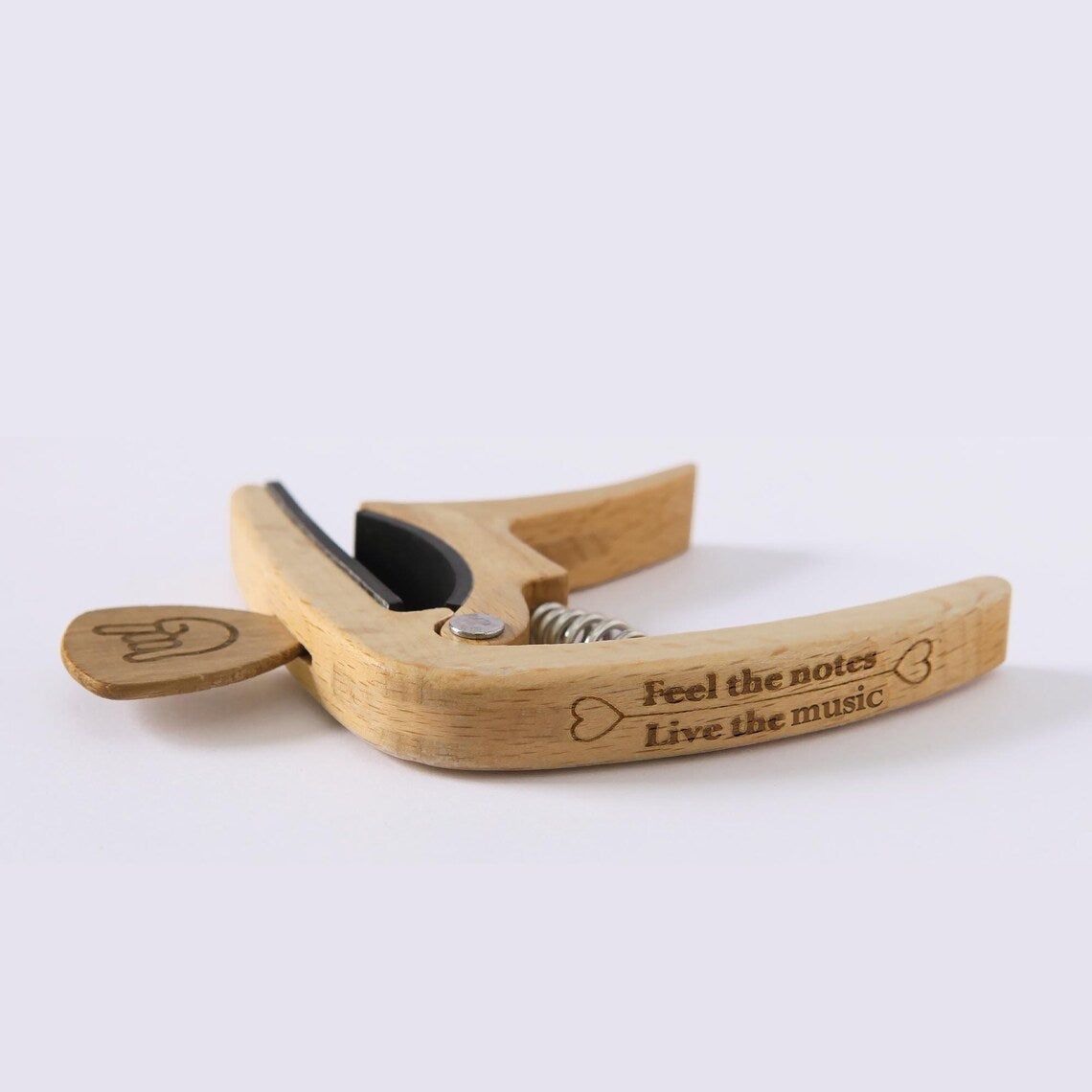 Custom Beechwood Guitar Capo & Pick Gift Set with Engraving