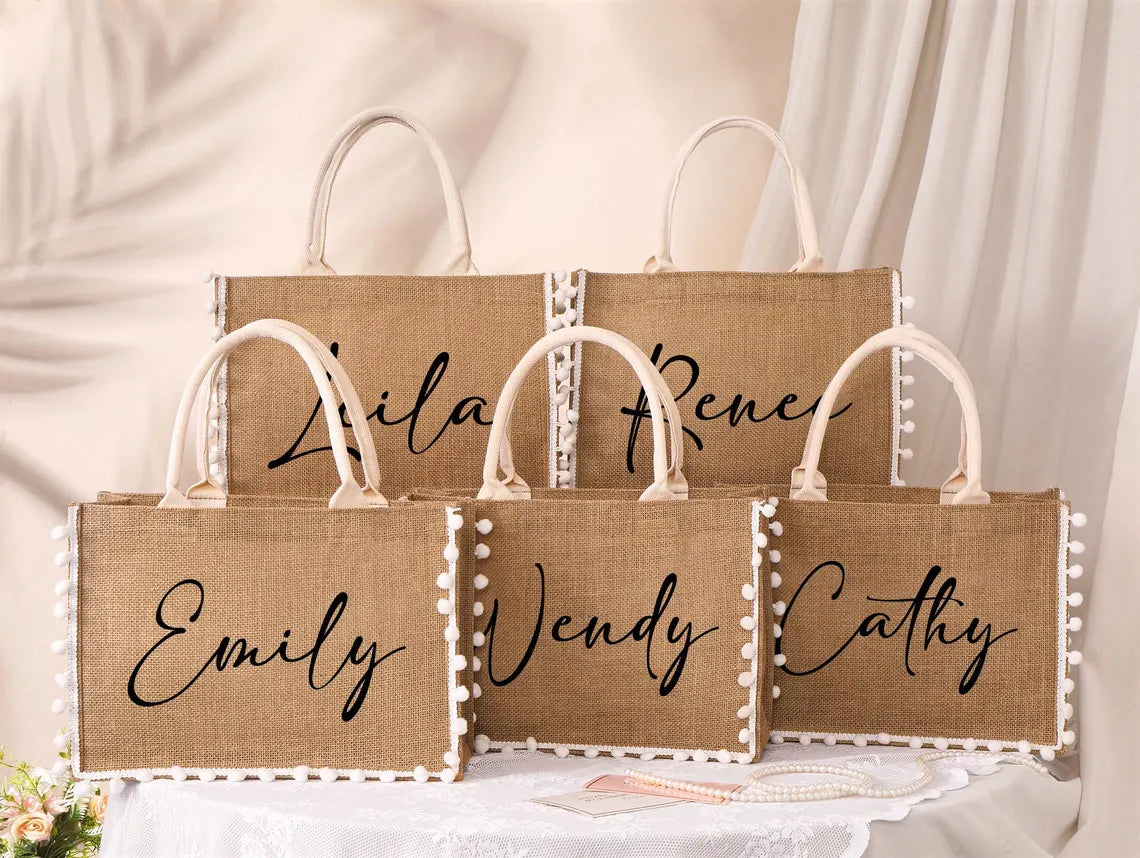 Personalized Bridesmaid Jute Tote Bag – Custom Burlap Gift