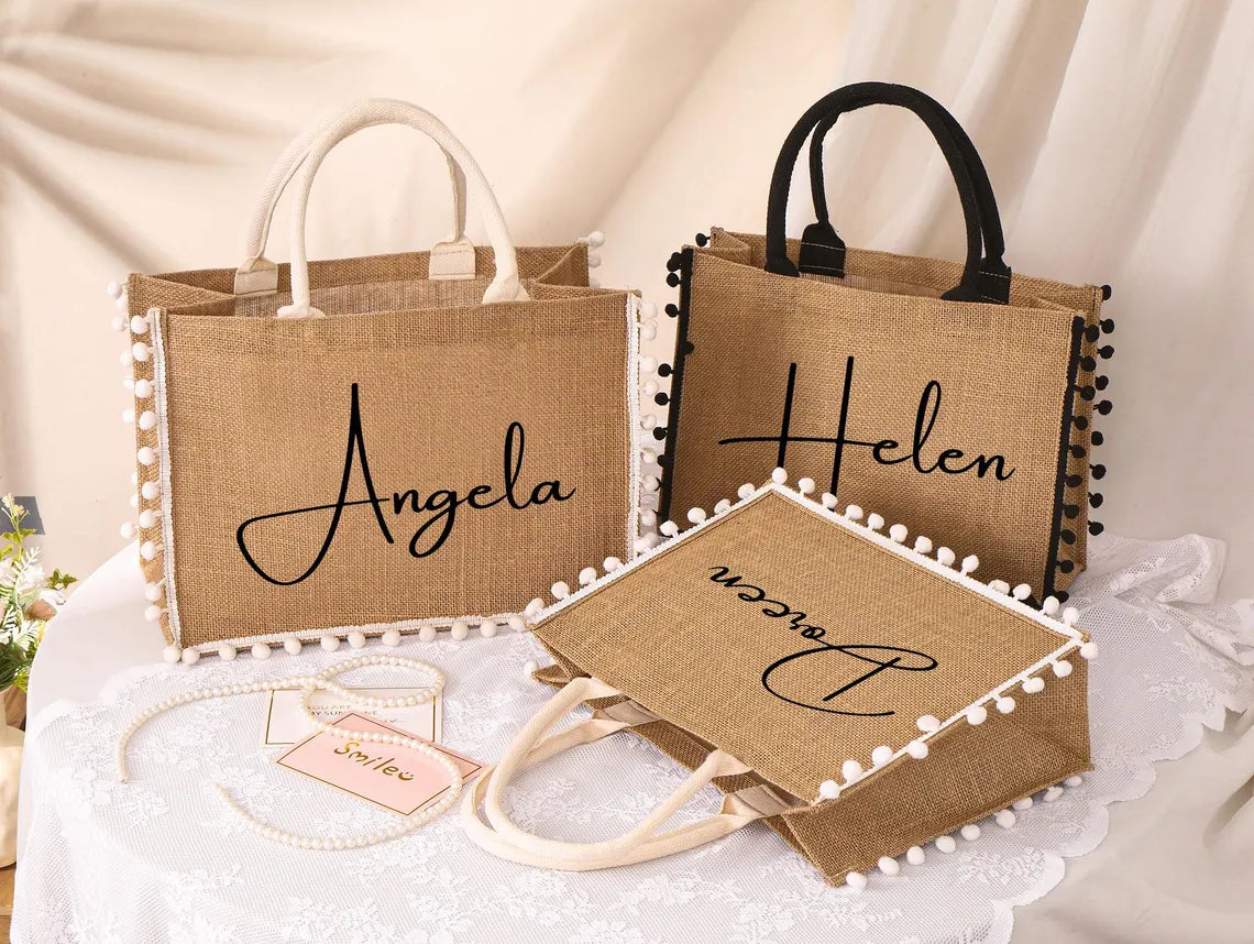 Personalized Bridesmaid Jute Tote Bag – Custom Burlap Gift